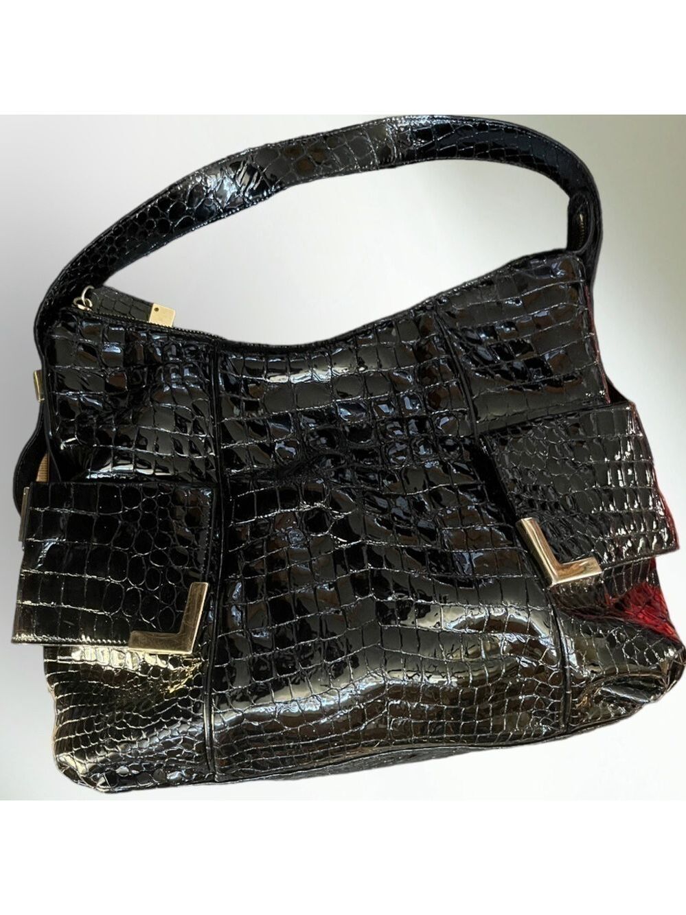 Michael Kors Embossed Croc Black Leather like New beautiful - Picture 12 of 14